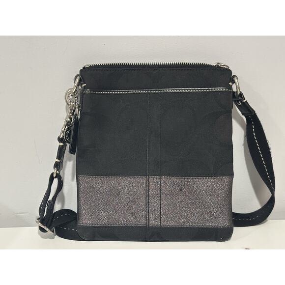 Coach Handbags Crossbody Purse Black & Silver Fabric Leather F06M-10129 - Picture 4 of 9